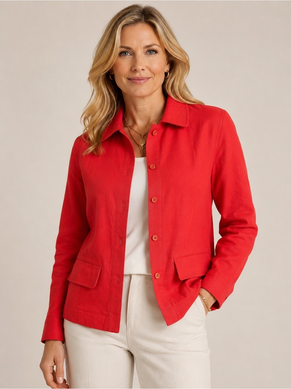 Cabi Womens Valentine Jacket Linen Blend Blazer #5472 Red Sz M